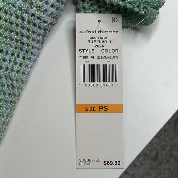 NWD Alfred Dunner Seafoam Glitter Striped Cardigan Sweater Womens Petite Size PS - Picture 7 of 9